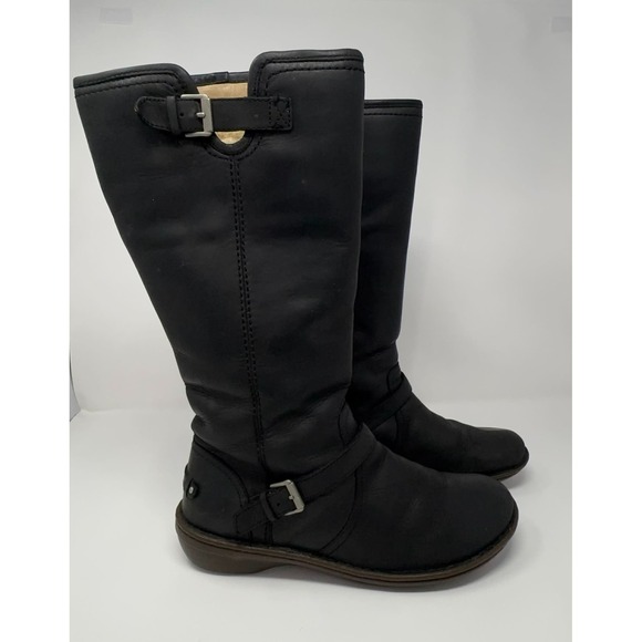 UGG 1003335 Tupelo Womens 10 Black Leather Tall Sheepskin Lined Riding Boots Zip - Picture 4 of 12